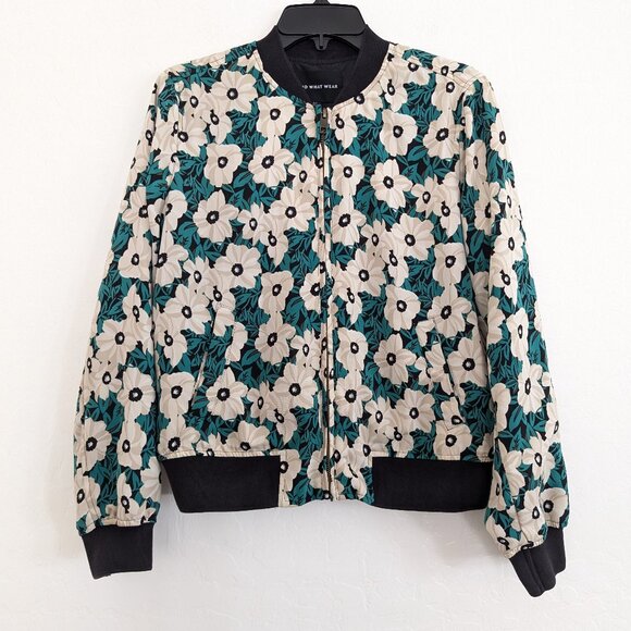 WHO WHAT WEAR Jacket Women's M Multicolor Floral Lined Full Zip Bomber Style - Picture 1 of 11